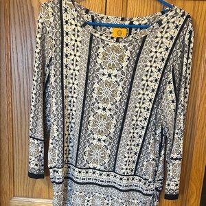 Ruby Rd. Beige, Black and Cream Long Sleeve Printed Top